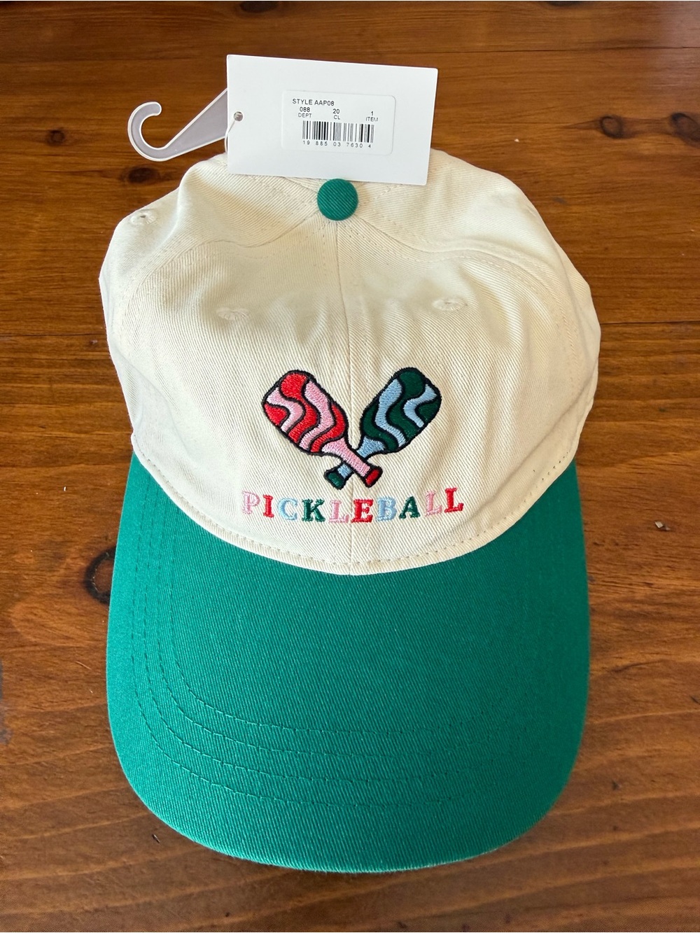 Pickleball Embroidered Baseball Cap - Cream & Green